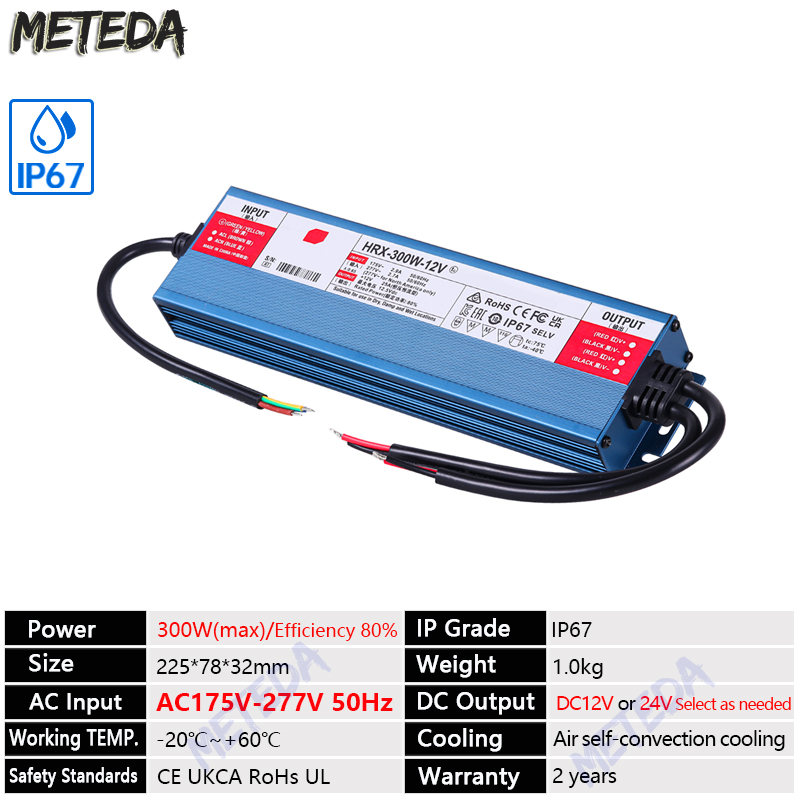 Transformador de iluminación de fuente de alimentación impermeable IP67 AC100V ~ 277V a DC 12V 24V Controlador LED 100W 200W 300W 400W 500W adaptador para exteriores: Gris / 230 V