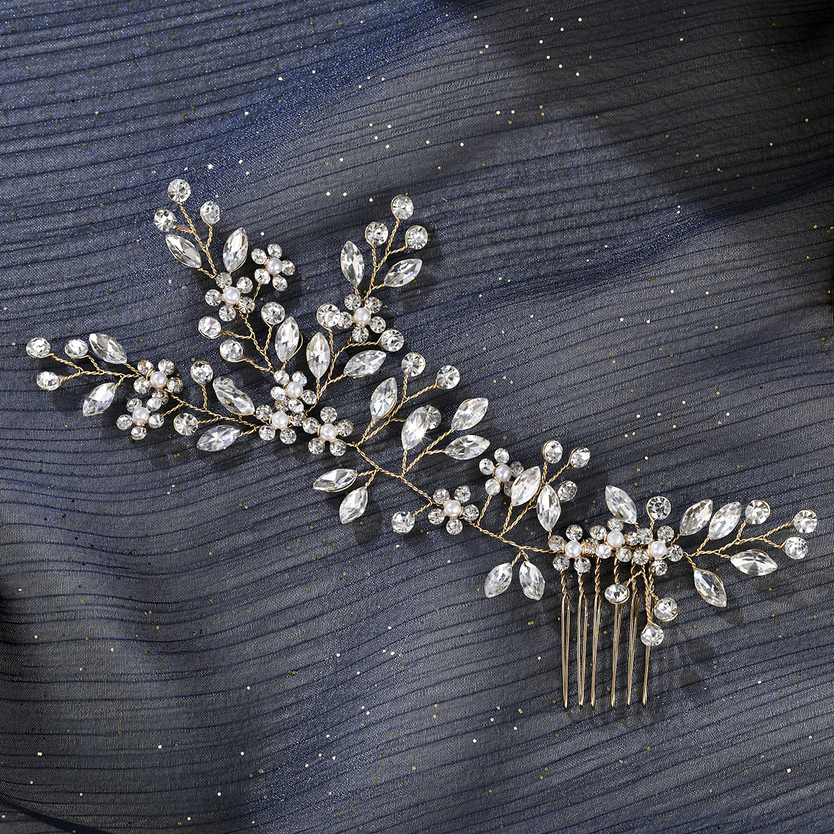 Peineta para el pelo de novia con perlas de cristal, tocado con diamantes de imitación, pinza para el pelo para novia, diademas, accesorios, joyería: Plata