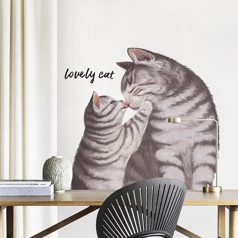 Lindo gato pintado a mano realista pegatina de pared decoración de cabecera de habitación Pared de tienda de mascotas decoración pegatinas de ventana autoadhesivo decoración del hogar
