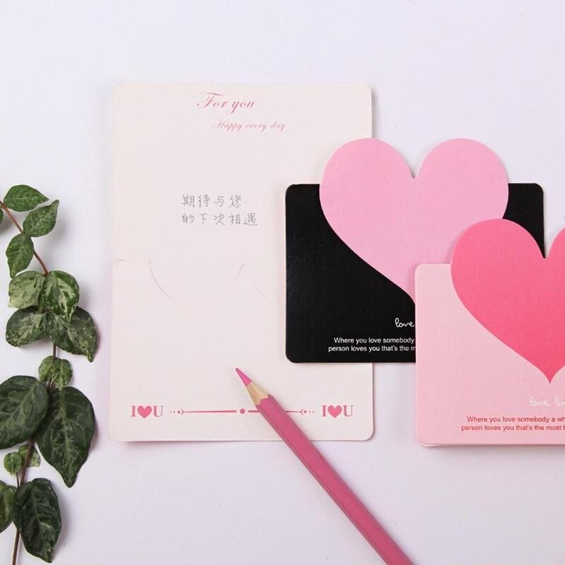 10pcs Mixed Color Love Heart Shape Greeting Card Wedding Valentine's Day Card Wedding Invitations Card Romantic Cards