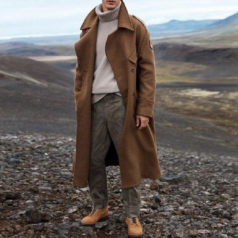 Khaki Trench Coat Men Classic Autumn Winter Long Jacket Men Casual Loose Long Coat Trench Male Overcoat Streetwear Coat