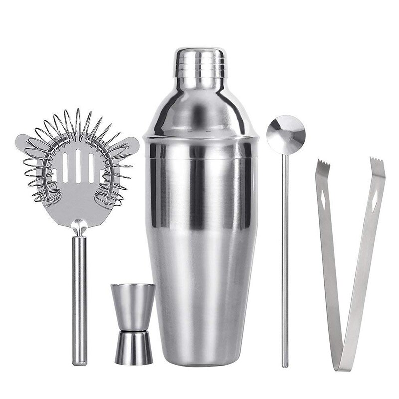 Stainless Steel Cocktail Set 550ml/750ml Cocktail Shaker Set with Muddler Jigger Bar Spoon Ice Tong Bartender Kit Bar Set