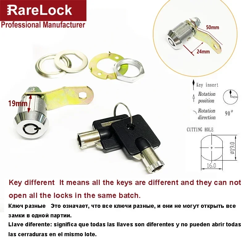 Tubular Cabinet Cam Lock 19mm for Drawer Mailbox Tool Box Game Vending DIY Furniture Hardware Rarelock MA015 G: Red