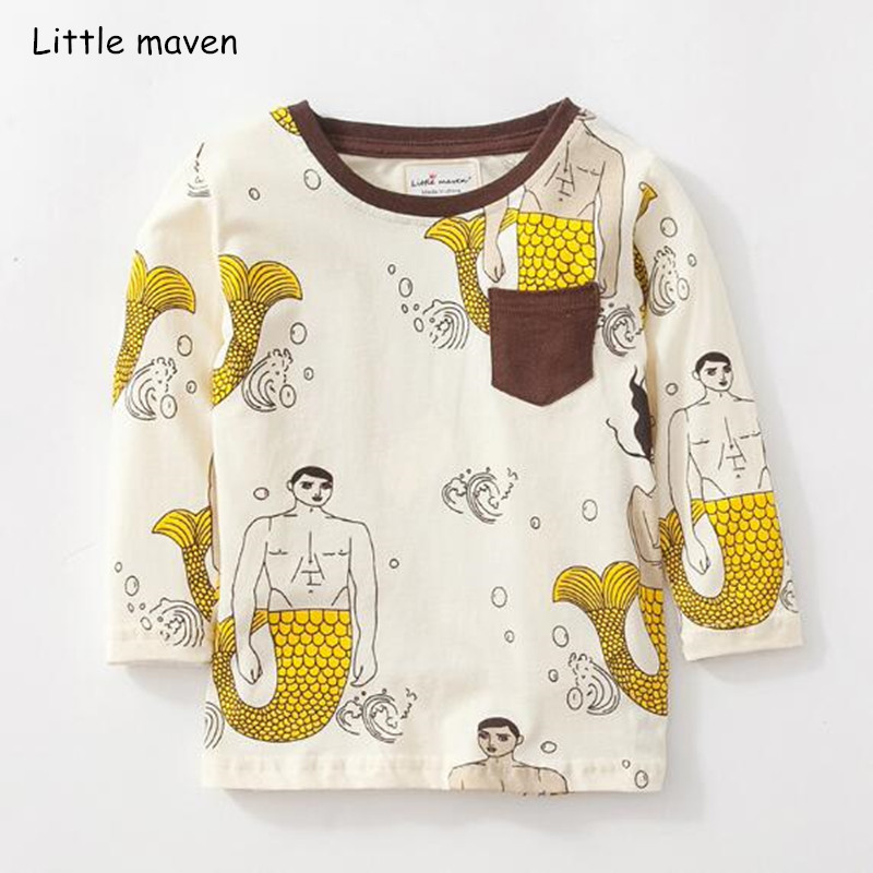 Wenig maven kinder baby jungen kleidung herbst jungen baumwolle langarm tops meerjungfrau print t shirt 51171