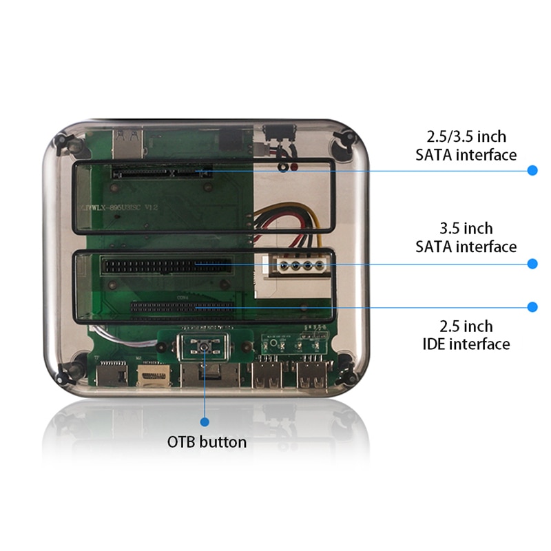 2,5 pulgadas 3,5/Sata/Ide Funda de disco duro 2-Dock Dual Bay Disco Duro Docking Station 3,0 E-Sata lector de tarjetas Hub Usb, Hdd