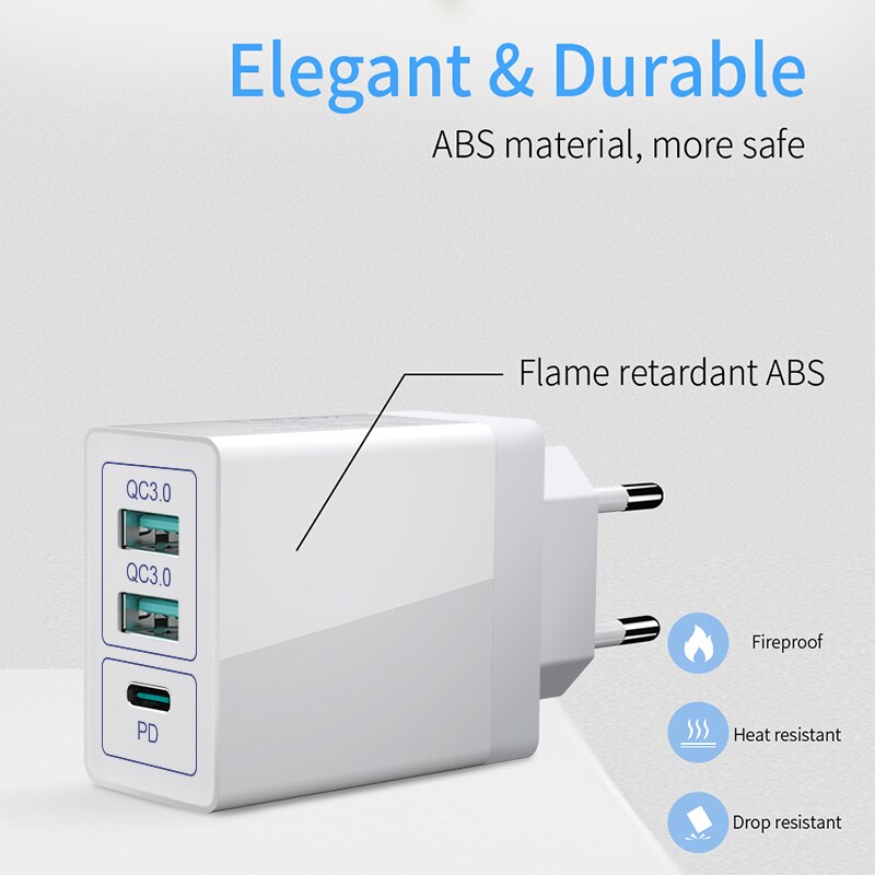 30w -fach usb-schnellladegerät, schnellladefunktion 4.0 , 3.0 typ-c pd schnellladefunktion für iphone 12, 11 x usb-ladegerät,  qc 3.0 handy-ladegerät für huawei