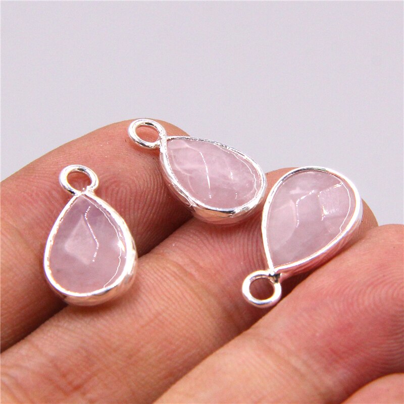 3pcs Singolo Foro allentati goccia Dell'acqua di fascino del pendente Labradorite Naturale di cristallo pietre occhio di tigre pietra Pendenti Con Gemme E Perle per monili che fanno: 4 Pink quartz silver