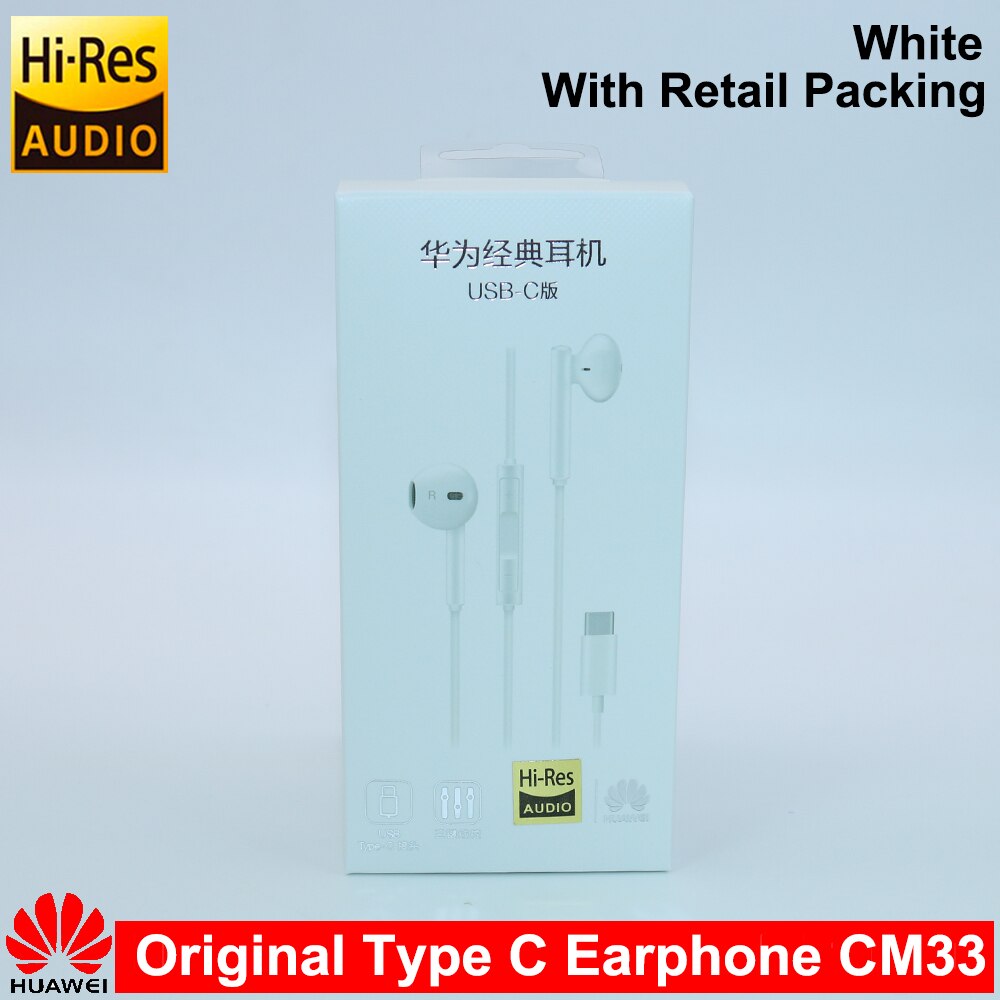 Original HUAWEI CM33 Kopfhörer USB Typ-C in Ohr Hearphone Headset Mic Volumen HUAWEI nova 6 Kamerad 20x10 20 Profi 20 lite: mit Verpackung Weiß
