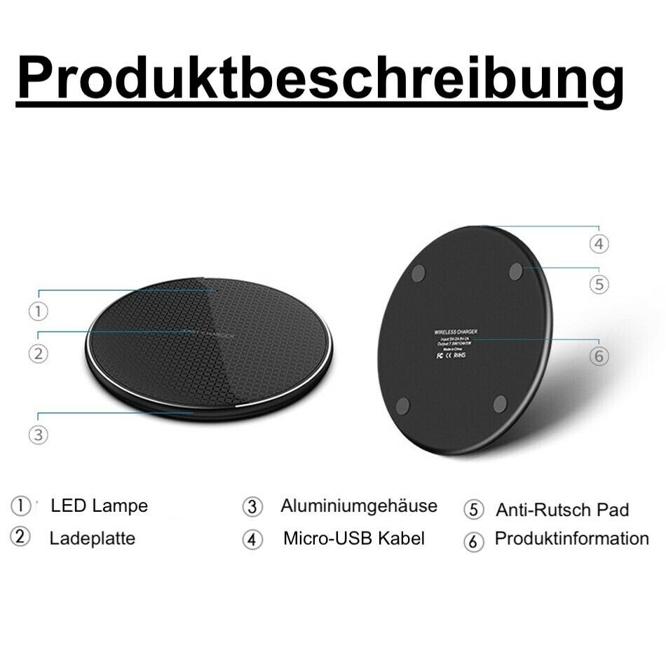 10w qi-wireless-ladegeräte, induktive schnellladestation für samsung iphone 8 se, x, xr, xs max mit 50cm ladekabeln
