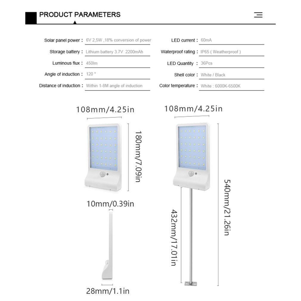LED Solar Light 36 leds PIR Motion Sensor night light Outdoor Waterproof Garden Street light Security Wall Lamp