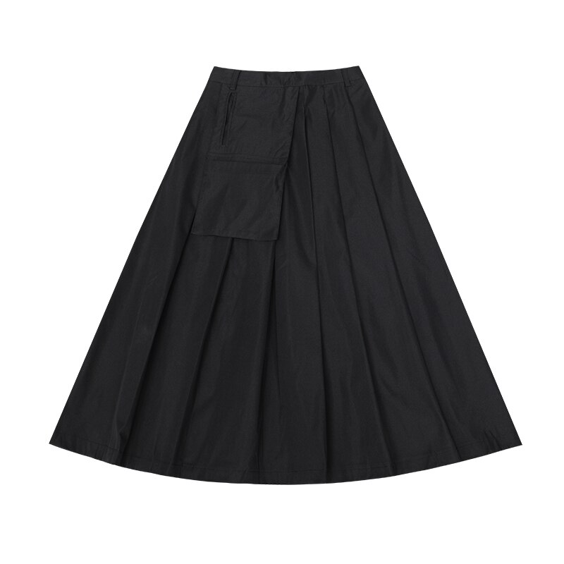 [EAM] taille haute noir poche fendue Joint plissé tempérament demi-corps jupe femmes marée printemps automne 1U326: S