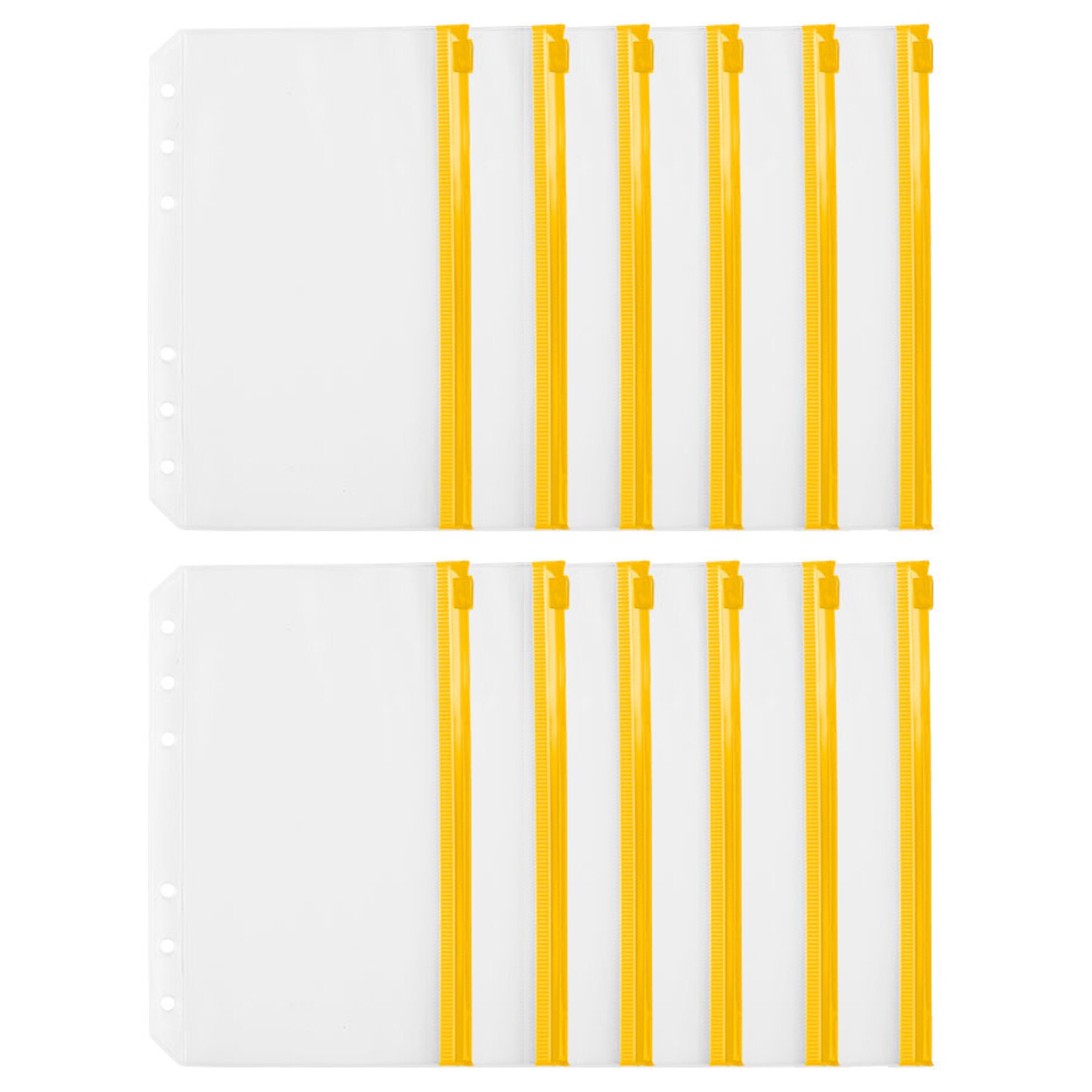 Binder File Holder Storage Zipper Folders A6 12pcs Transparent Loose Leaf Pouch Document Filing Bags Office Student Supplies: Yellow