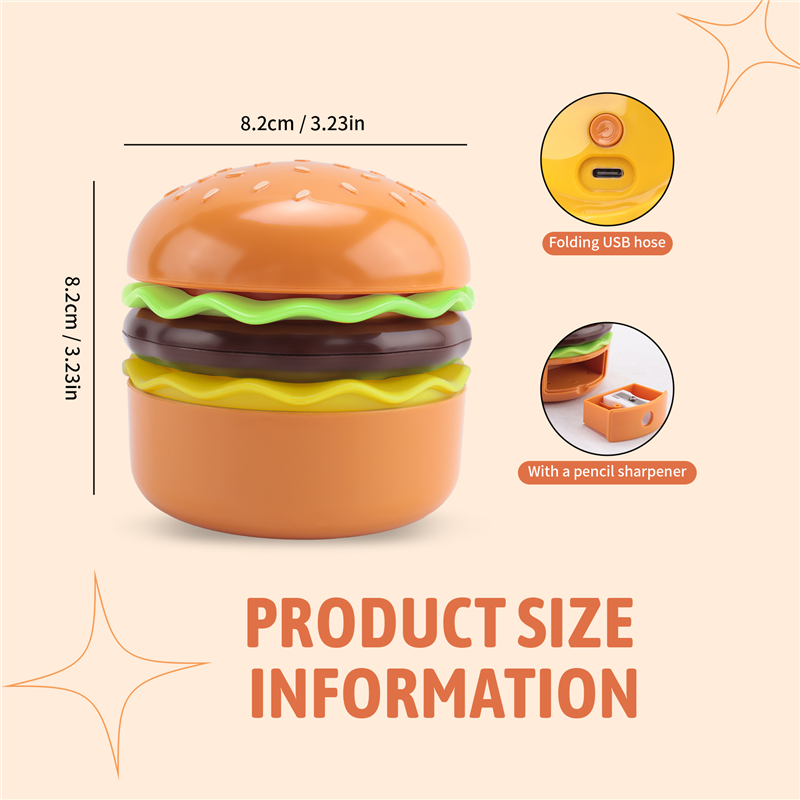 Lâmpada de mesa fofa hambúrguer pequena lâmpada de mesa para crianças com interruptor de toque de pescoço ajustável com apontador de lápis