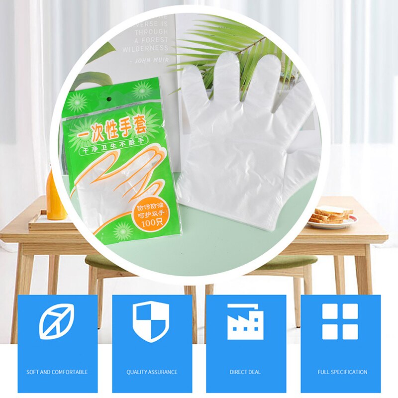 100Pcs Clear Wegwerphandschoenen Transparante Plastic Gezondheid Handschoenen Latex Gratis Voedsel Prep Veilig Handschoen Voor Koken Schoonmaken Bbq
