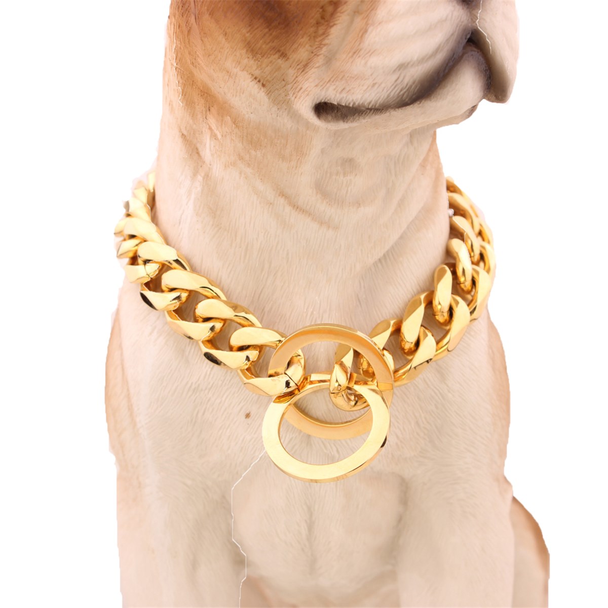 Collier chaîne or pour chien 14-26 "| 13mm de large, Double bord, cubain Rombo Link, 316L en acier inoxydable, bijoux pour animaux de compagnie