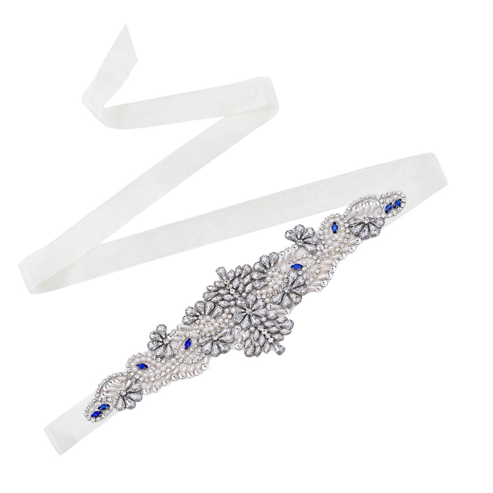 Topqueen  s487 brudbälten för klänningar diamantbälte formella klänningar för kvinnor afton gravidklänning strass bälten blå: Organza elfenben