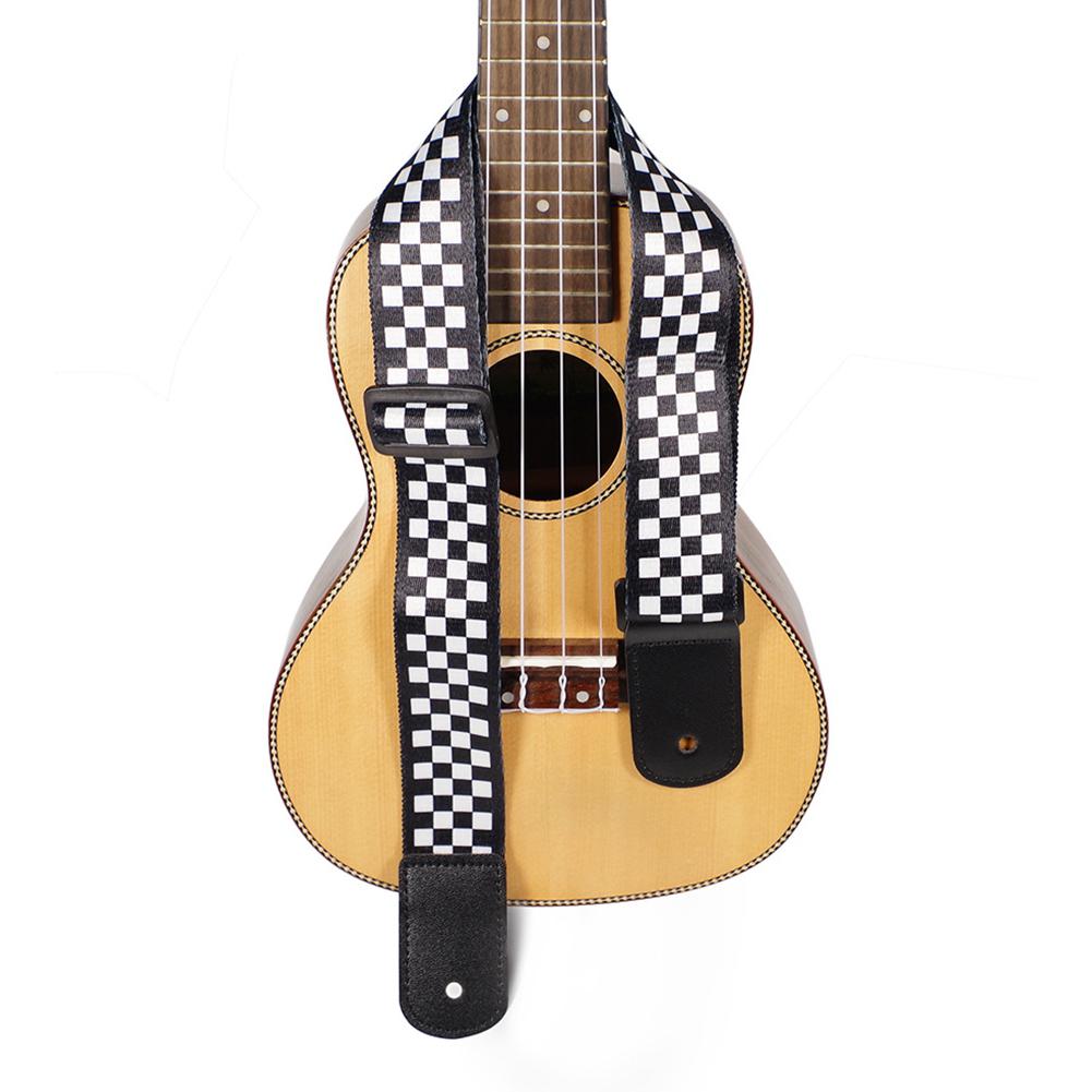 Verstelbare elektrische gitaarband, zwart-wit geruite akoestische gitaarband, riemen voor ukelele, basgitaarbanden, gitaaraccessoires