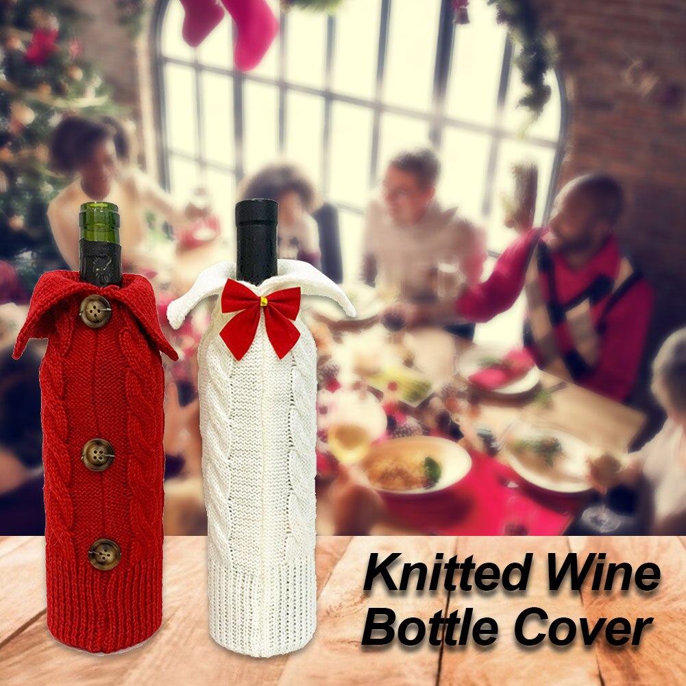 Cache-bouteille de vin rouge tricoté pour noël, 1 pièce, sac pour bouteilles de vin, décoration de noël, pull pour fête, décoration de la maison populaire