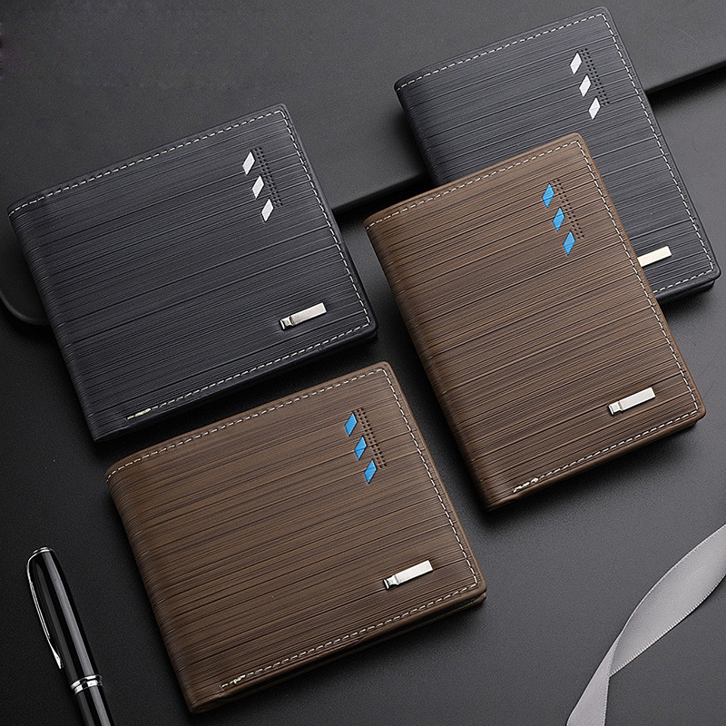 Short Wallet Microfiber Synthetic Leather Short Wallets Men Stripe Male Purse Coin Pouch Multi-functional Cards
