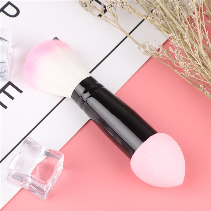 1 stuk roze blush kwast nylon make-up kwasten twee koppen kwast met spons