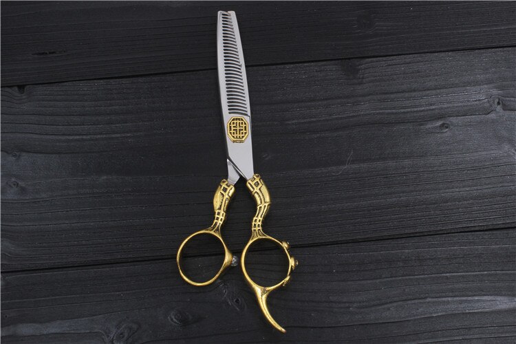 Kumino 6 "frisørsaks barberværktøj fladskære saks og tyndere saks sæt japan 440c rustfrit: 1 tyndere saks