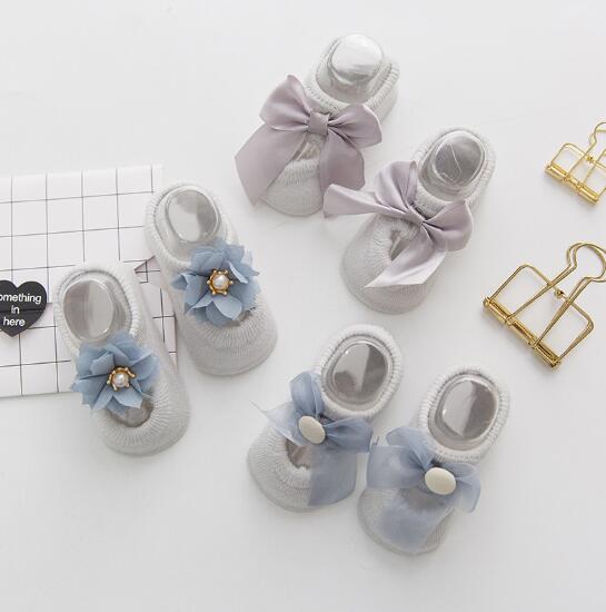Kid 'S Sokken 3 Paar Kant Boog Poreuze Sokken Koreaanse Stijl Dunne Holle Baby No-Show Sokken katoenen Sokken: Gray 3pair / 0 to 1year
