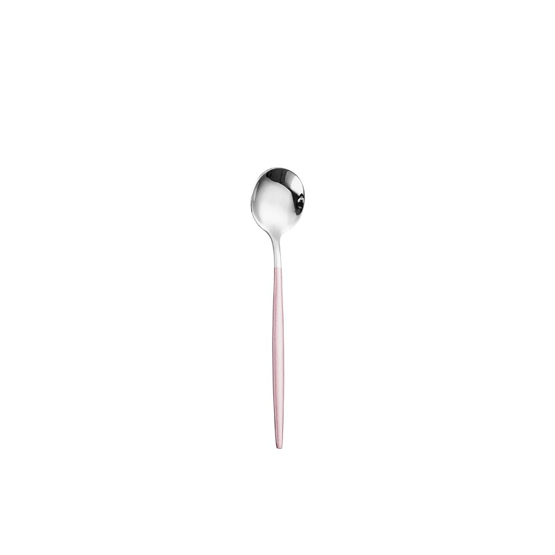 Kök rosa bestick servis set 304 rostfritt stål bestick hem gaffel sked kniv middag set lyx bestick set: Tesked