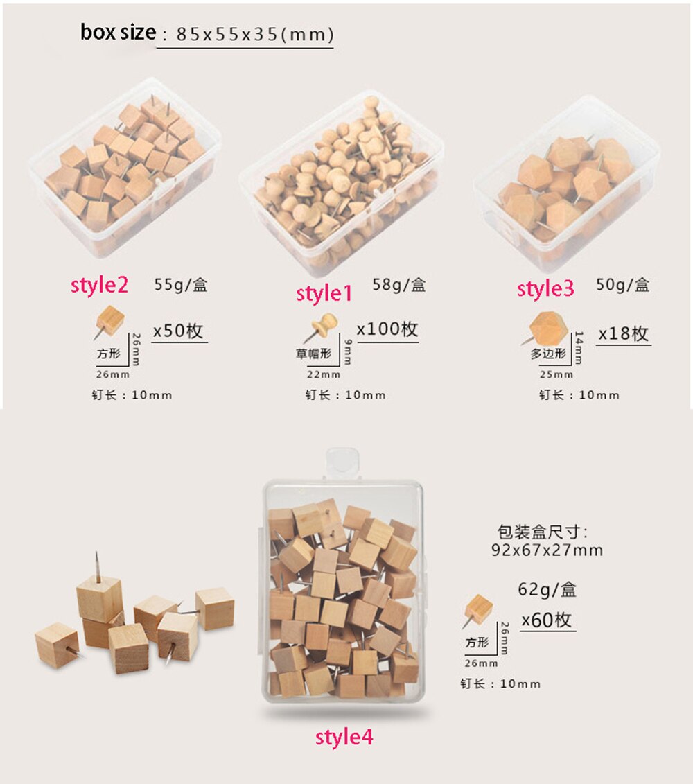 18/50/60/100 Pcs Wooden Thumbtack Board Pins Push Drawing Photo Wall Cork Studs Painting Tool Pushpin Office School Supplies