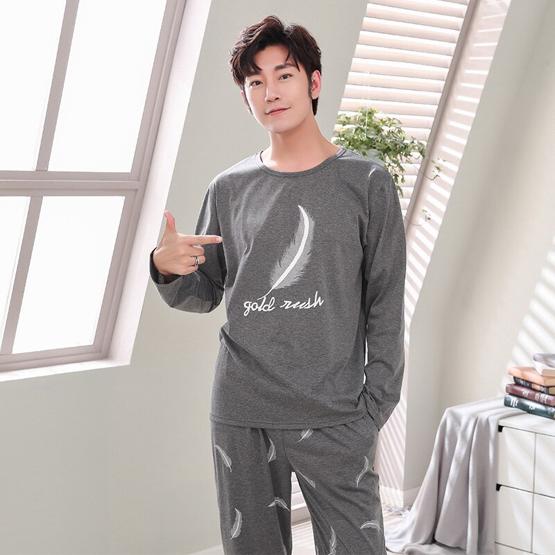 Plus Size 4XL Mannen Pyjama Homewear Herfst Katoenen Pyjama Set Met Broek Mannelijke Nachtkleding Lange Mouwen Katoen Thuis Kleding voor Mannen