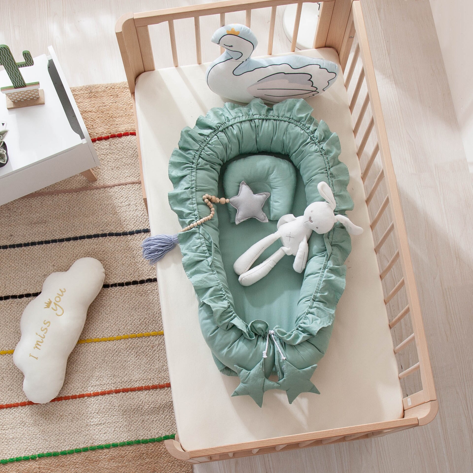 Cama de escalada portátil anticolisión para exteriores, cuna, colchón, parachoques: Vintage Green