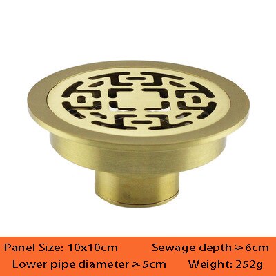 Desagüe redondo para el suelo de latón, 10 CM, escurridor de residuos de ducha, rejilla de drenaje de suelo, dorado,: 5