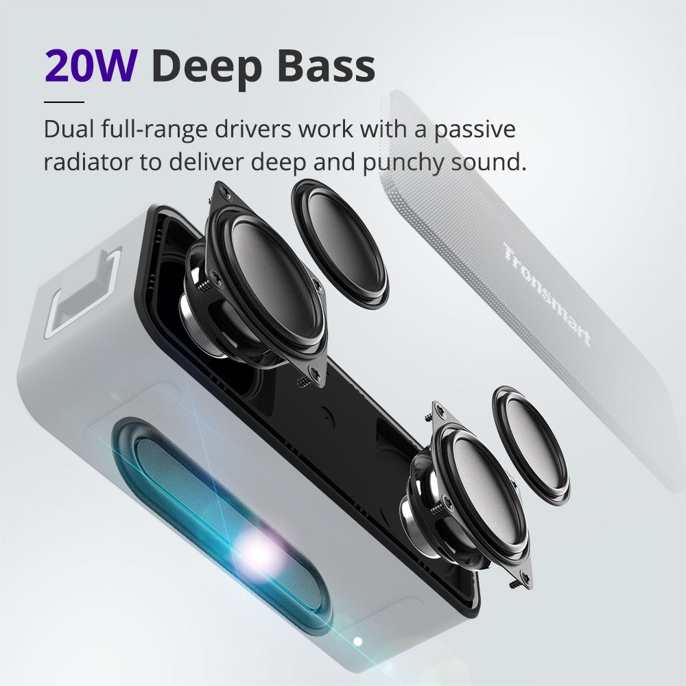Tronsmart T2 Plus Bluetooth 5.0 Speaker 20W Draagbare Speaker 24H Kolom IPX7 Soundbar Met Nfc, stem Assistent, Micro Sd