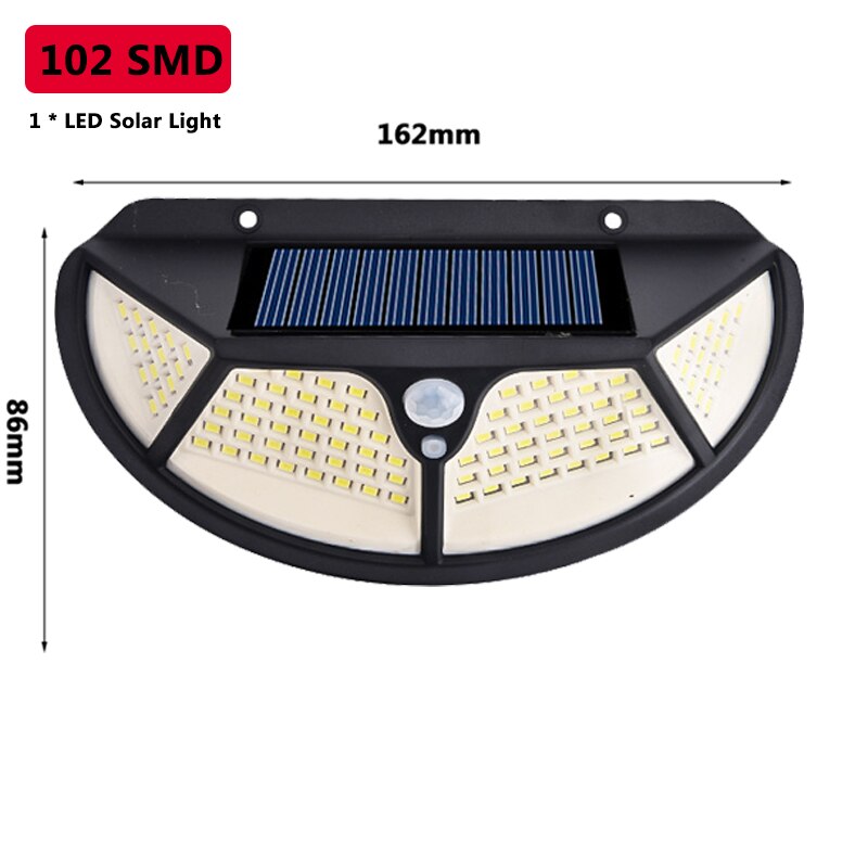 Solar PIR Sensor Street Light Outdoor Led Wall Lamp 3 Mode Motion SMD2835 102 Built in Battery Sunlight Powered Waterproof IP65: 1pcs (102 SMD)