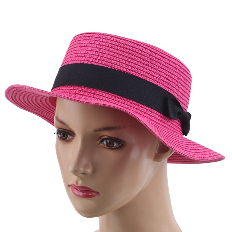 Summer women's Straw Hat Travel Shade Leisure Beach Hat Vacation Flat Eaves Bowknot Shade Sun Hat