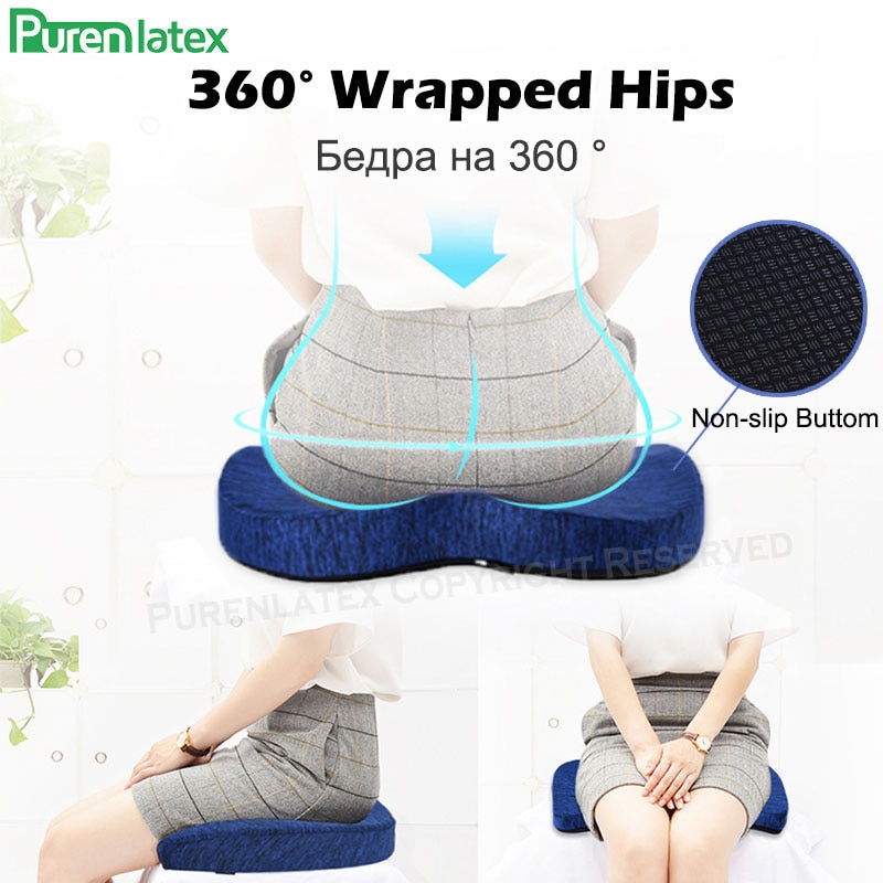 Purenlatex Auto Seat Cushion Memory Foam Orthopedic Pillow for Office Car Pad and Coccyx Cushion for Sciatica & Back Pain Relief