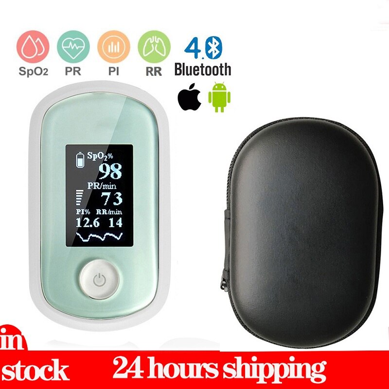 Bluetooth APP oxímetro de pulso de SPO2 PR PI RR Monitor pantalla OLED oxímetro de oximetro de dedo Spo2 PR PI soporte de monitor Android iOS: Oximeter with case