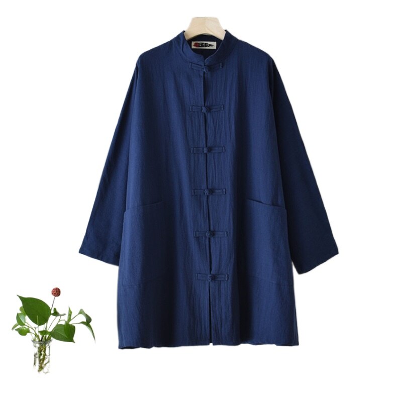 Camisa holgada de estilo chino para mujer, Blusa de algodón y lino, camisa de manga larga de talla grande, ropa de Tai Chi, Tops V1999