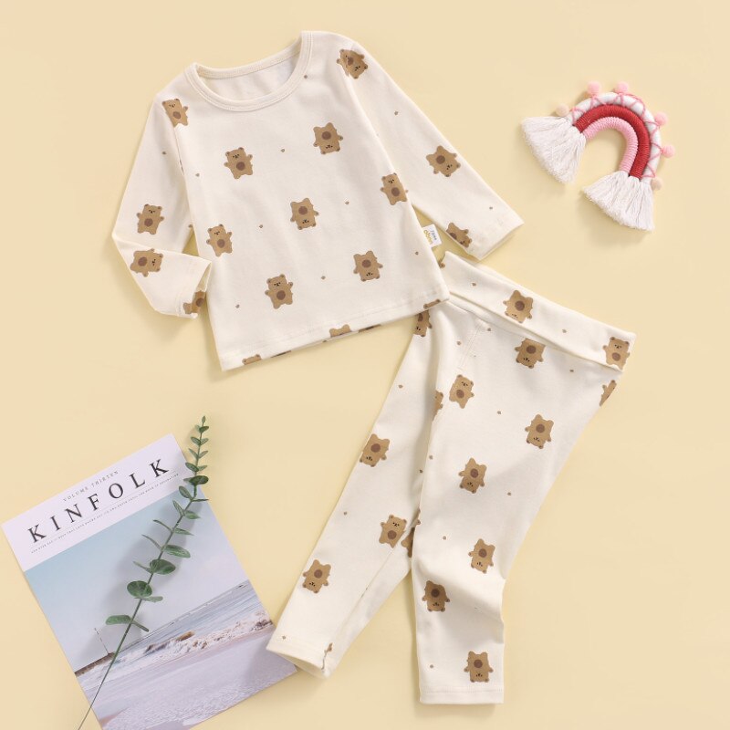 Top + pantaloni a manica lunga per bambina, pigiama primavera stile Casual elastico a vita larga con stampa floreale