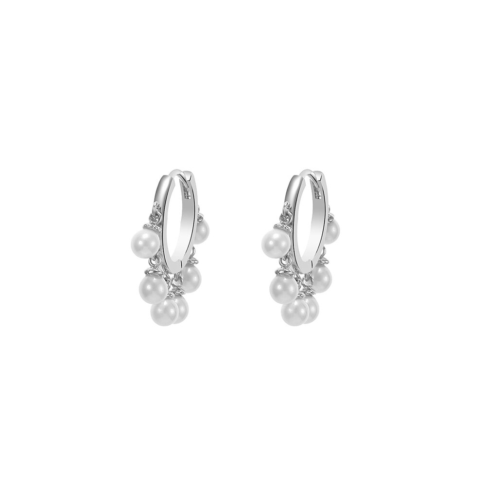 Koreanske naturlige ferskvandsperle guld sølvfarvede hoop øreringe til kvinder små cirkel perler øreringe smykker tilbehør: Sølv