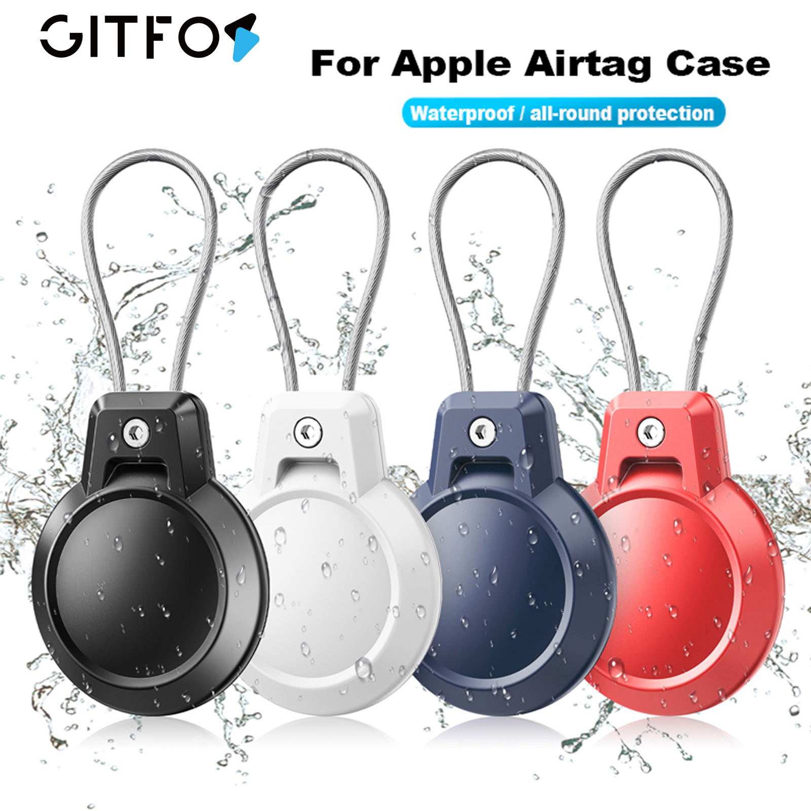 Gitfos vandtæt etui til apple airtag-holder 360 grader robust beskyttelsescover airtags nøgleringsholdere til bagage rygsæk