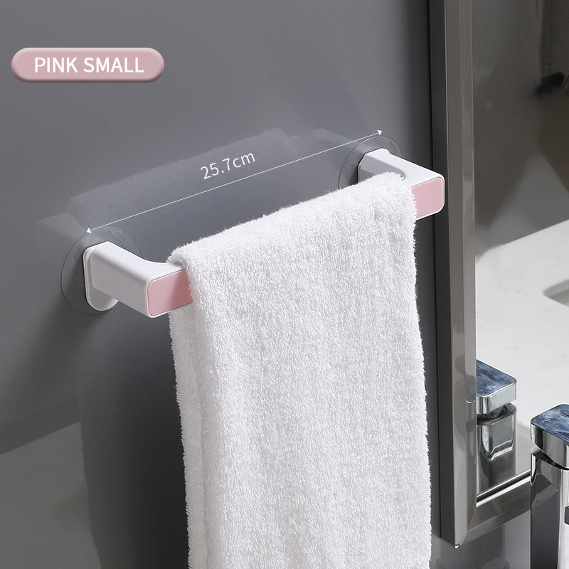 Colgador de toalla montado en la pared, organizador de baño, estante de barra de toalla, gancho de baño, toallitas de cocina, soporte de toalla adhesiva: Pink Small
