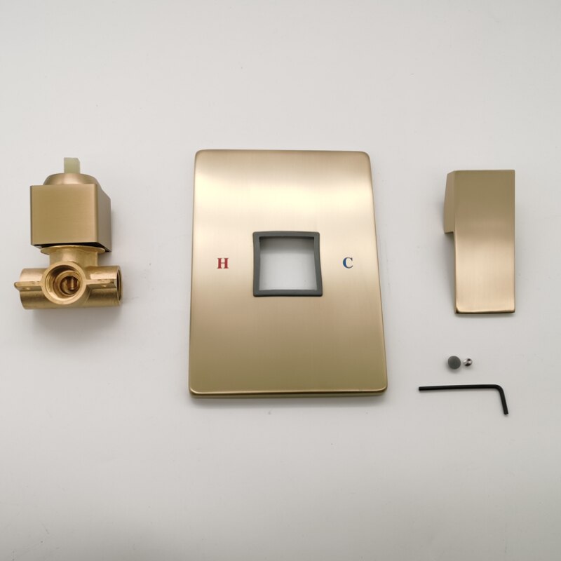 Overhead Shower Set Top Ultra Thin 8 Inch Shower Square Brushed Gold Set System Rain Waterfall 1 Function Swivel Shower Cold