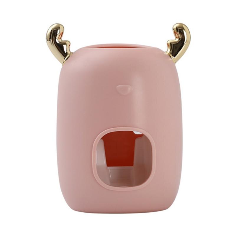 Toothpaste Squeezers Christmas Look Wall Mount Stand Automatic Toothpaste Dispenser Tooth Dust-proof Toothbrush Holder: pink