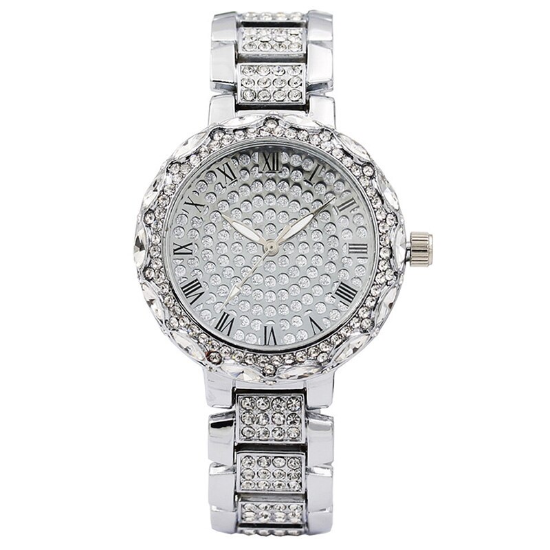 Dameur kvinde luksusmærke guld ur dame armbåndsure krystal kvinde dame quartz ur dame armbåndsur: Sølv