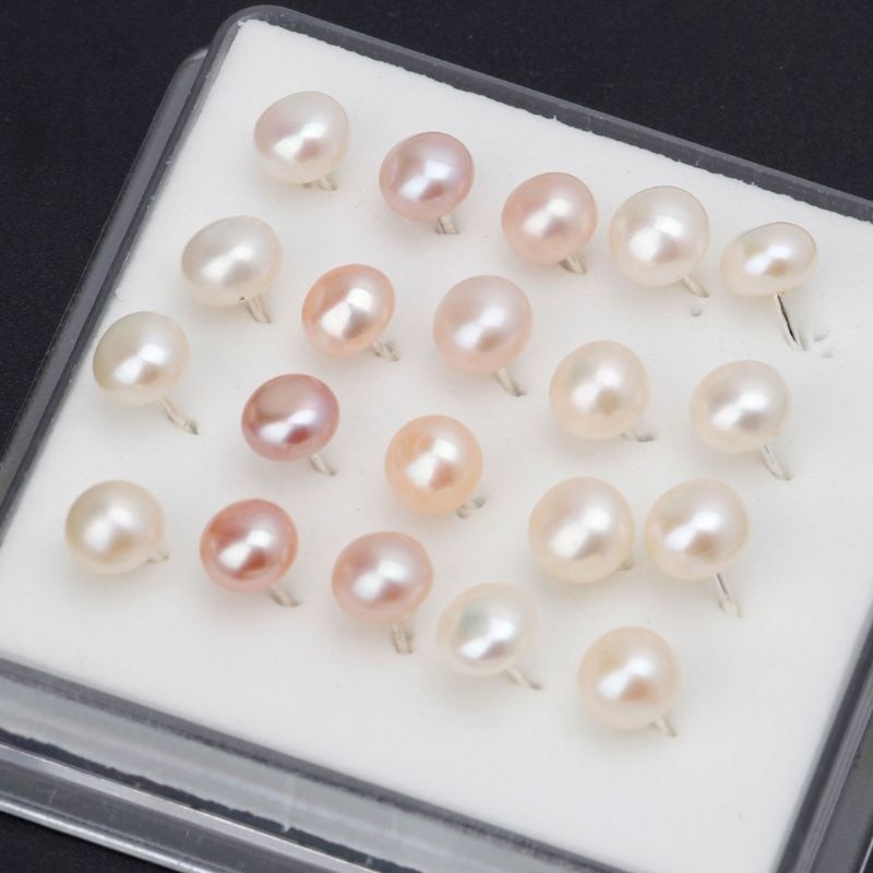 10 Pairs White Pink Black Color Natural Fresh Water Pearl Stud Earrings for Women 6MM Round Irregular Shape Pearly Earrings