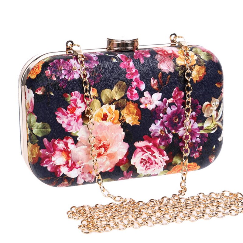 SEKUSA Gedrukt Bloemen Vrouwen Avondtassen Pu Mode Applicaties Chain Schouder Clutch Metalen Kleine Lady Wedding Party Avondtassen