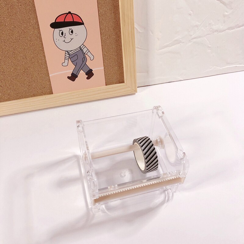 Transparent Plastic Adhesive Tape Dispenser Office Desktop Tape Holder With Tape Cutter School Stationery Supplies Tool