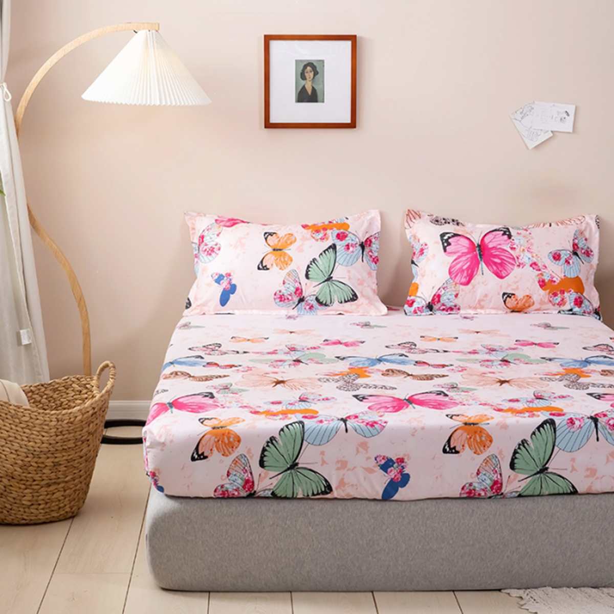 Product 1pcs 100% polyester printing fitted sheet with four corners and elastic band sheets WITH pillowcases