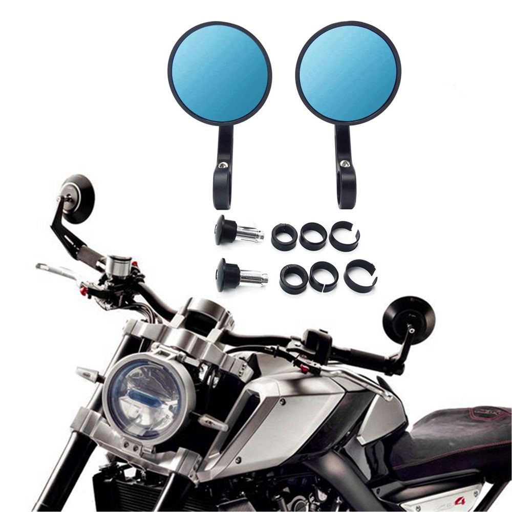 Universele Bar End Spiegels Motorfiets Stuur Achteruitkijkspiegels Blauwe Lens Anti Glare 7/8 "Handvat Ronde Voor De Meeste ATV UTV E-bike