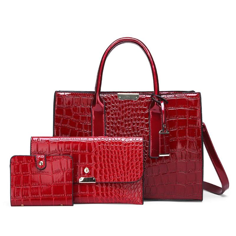 3pcs/Set Luxury Handbags Women Bags Bags Crocodile Leather Tote Bags Women Famous Brand Sac A Main Femme: Red